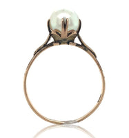 14k Rosey Yellow Gold 7mm Cultured Pearl Ring All Hand Engraved Size 8.25 #J6903