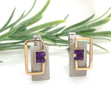 Custom Modernist 14k Yellow Gold and Sterling Cufflinks with Amethyst (#J7362)