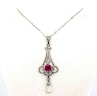 14k White Gold .43ct Ruby Lavaliere Pendant (#J5580)