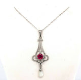 14k White Gold .43ct Ruby Lavaliere Pendant (#J5580)
