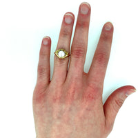 14k Yellow Gold 7mm Akoya Pearl Flower Ring (#J4976)