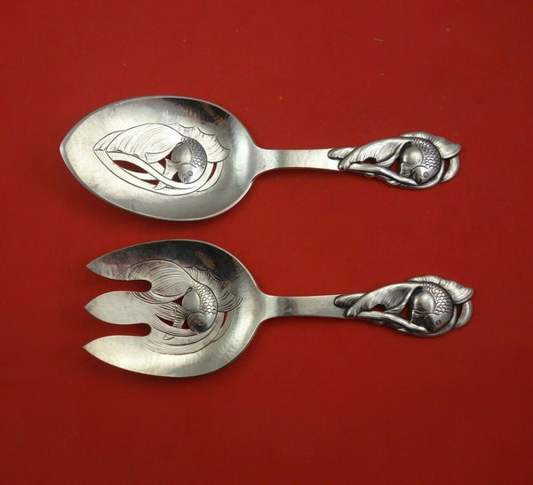 T. Nielsen Meier Danish Sterling Silver Fish Serving Set 2pc with Goldfish