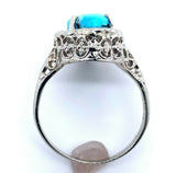 14k Gold Art Deco Genuine Natural Turquoise Marquise Filigree Ring (#J5187)