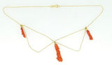 14k Gold Victorian Carved Genuine Natural Coral Festoon Necklace w/Bird (#J2586)