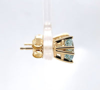 14k Yellow Gold Round Genuine Natural Aquamarine Stud Earrings (#J6325)