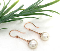 14k Rose Gold Drop Earrings with 9.9mm Cultured South Sea Pearls (#J7323)