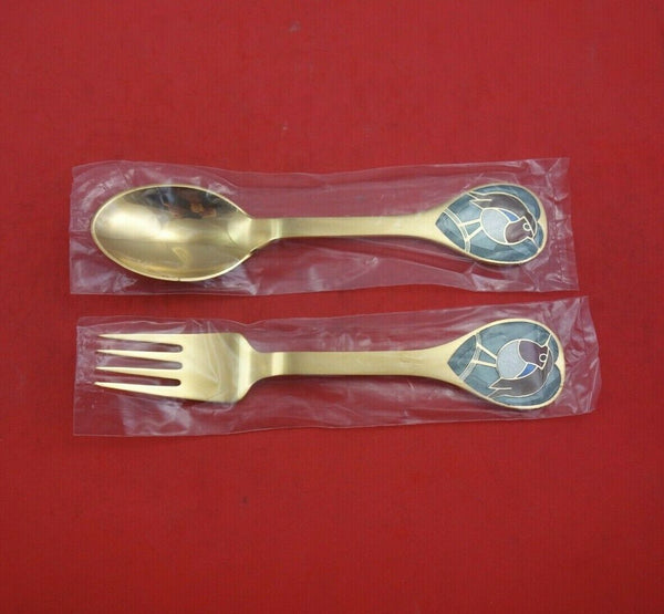 Christmas by A. Michelsen Sterling Silver Fork and Spoon Set 2pc 1981 Red Robin
