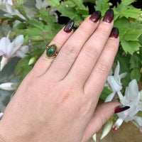 14k Yellow Gold Arts and Crafts Genuine Natural Turquoise Ring Handmade (#J6279)