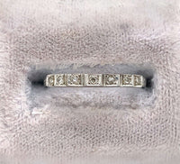 18k White Gold Wedding Band Ring w/Diamonds Engraved Dated 1932 Size 7.75 #J5907