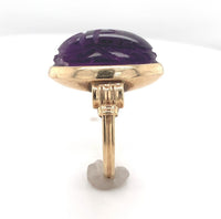 13k Yellow Gold European Carved Amethyst Scarab Ring Size 6.5 Jewelry (#J6271)