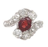 Edwardian Platinum 1.29ct Red Spinel and 1.75ct TW Mine Cut Diamond Ring #J7151