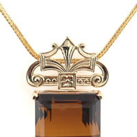 14k Gold Deco Style Large 43ct Genuine Natural Madeira Citrine Necklace (#J6239)