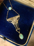14k Gold Arts and Crafts Style Genuine Natural Opal Festoon Necklace (#J4880)