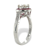 14k White Gold .80ct European Cut Genuine Natural Diamond Ring Ruby Halo #J7265
