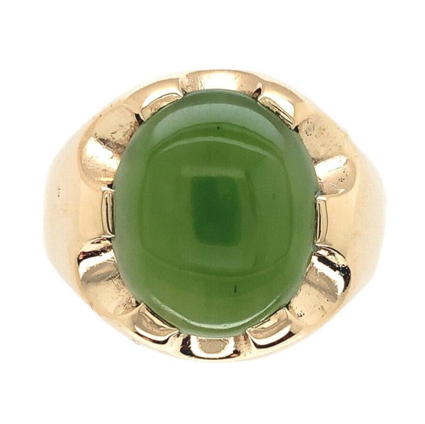 10k Yellow Gold Men's Jade Ring Size 9.5 (#J6918)