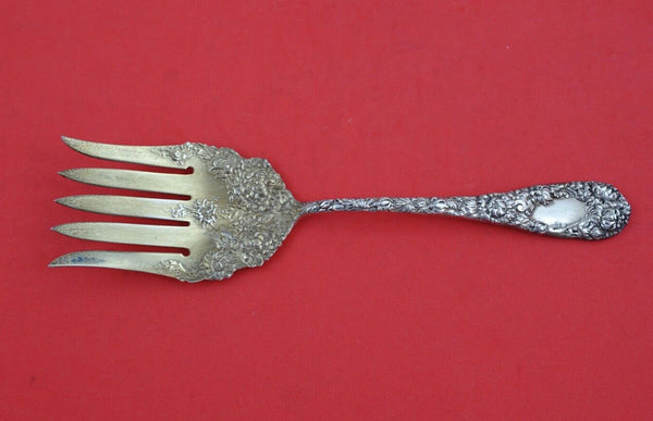 Chrysanthemum by Durgin Sterling Silver Fish Serving Fork Gold Washed 8"