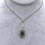 10k White Gold Filigree Art Deco Pendant with Original Paperclip Chain (#J6201)