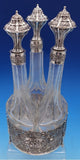 830 Silver Liquor Set 3-pc silver tops and hand engraved bottles Dutch #4344-2