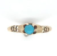 10k Yellow Gold Small VIctorian Genuine Natural Turquoise Ring Jewelry (#J6280)