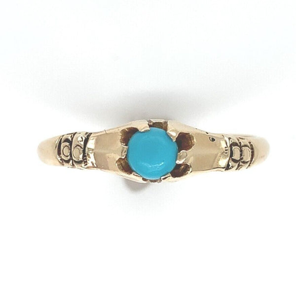 10k Yellow Gold Small VIctorian Genuine Natural Turquoise Ring Jewelry (#J6280)