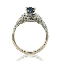 14k Art Deco Filigree .57ct Sapphire Ring w/Lab-Created Accent Stones (#J6806)