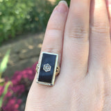 14k White Gold Genuine Natural Onyx Filigree Ring with Diamond Jewelry (#J6208)