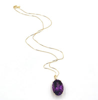 14k Yellow Gold 15.38 Carat Oval Cut Genuine Natural Amethyst Pendant (#J7191)
