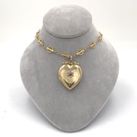 9k Top Victorian Heart Shaped Locket w/Paste Stones Gold Filled Chain (#J6519)