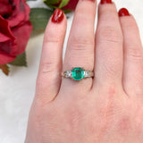 14k White Gold .90ct Columbian Genuine Emerald Diamond Ring w/Report (#J7166)