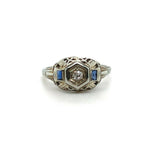 18k White Gold .05ct Diamond Ring with Synthetic Lab-Created Sapphires (#J5348)