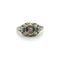 18k White Gold .05ct Diamond Ring with Synthetic Lab-Created Sapphires (#J5348)