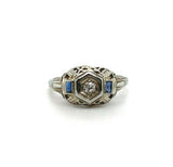 18k White Gold .05ct Diamond Ring with Synthetic Lab-Created Sapphires (#J5348)