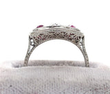 Platinum .16ct Diamond and Synthetic Lab-Created Ruby Filigree Ring (#J6186)