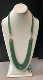 14k Gold 300 Carat Genuine Natural Emerald Bead Multi Strand Necklace (#J5399)