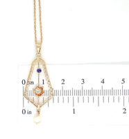 10k Yellow Gold Victorian Diamond and Pearl Lavaliere Pendant Jewelry (#J1092)