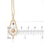 10k Yellow Gold Victorian Diamond and Pearl Lavaliere Pendant Jewelry (#J1092)