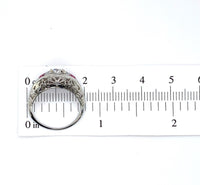 18k Gold Filigree .30ct Diamond Ring with Synthetic Lab-Created Rubies (#J5826)