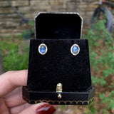 14k Gold 2.77 Carat TW Blue Flash Genuine Moonstone Diamond Stud Earrings #J7324
