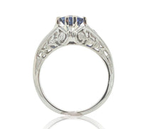 18k Gold Art Deco Filigree Blue Sapphire Ring w/Lab-Created Accent Stones #J6804