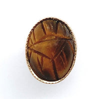 14k Gold Earrings w/ Scarab Carved Genuine Natural Tiger's Eye Quartz (#J6685)
