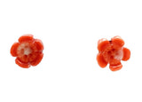 14k Rose Gold Carved Genuine Natural Coral Flower Stud Earrings (#J7351)