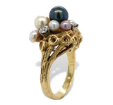 18k Yellow Gold Black White and Pink Pearl and Diamond Ring Size 6.5 (#J7080)