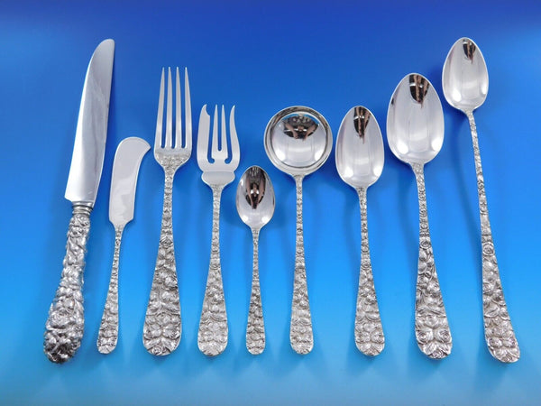 Baltimore Rose by Schofield Sterling Silver Flatware Set 79 pcs most Plain Back