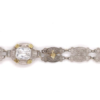 10k White and Yellow Gold Art Deco Filigree Bracelet 6.75" Jewelry (#J6740)