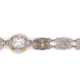 10k White and Yellow Gold Art Deco Filigree Bracelet 6.75" Jewelry (#J6740)