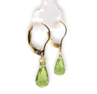 14k Gold 3.09 Carat TW Genuine Natural Peridot Briolette Drop Earrings (#J7132)