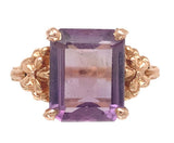 14k Rose Gold Ring with Genuine Natural Amethyst and Flowers Size 5 (#J6904)