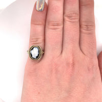 14k Yellow Gold Art Deco Filigree Genuine Natural Stone Cameo Ring (#J5412)