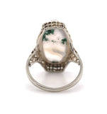 14k White Gold Moss Genuine Natural Agate Filigree Ring Jewelry (#J5748)