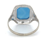 10k White Gold Filigree Genuine Natural Blue Onyx Ring w/ Gold Accents (#J6601)